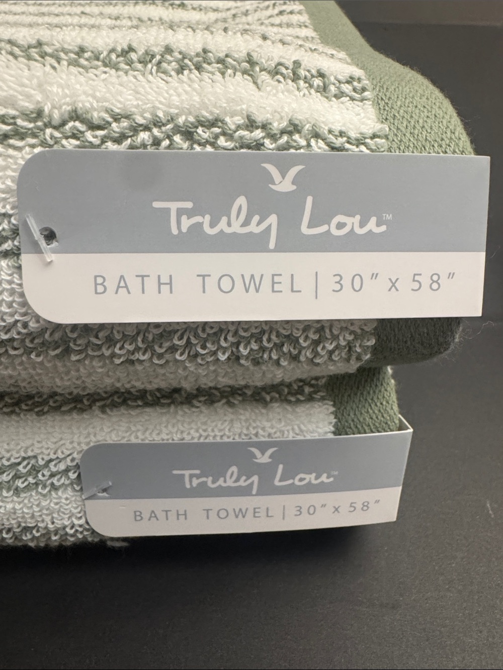 8pc TRULY LOU 100% Cotton Stripe Bath Towel Set -Soft -Absorbent - Wht/Oil Green - Picture 3 of 9